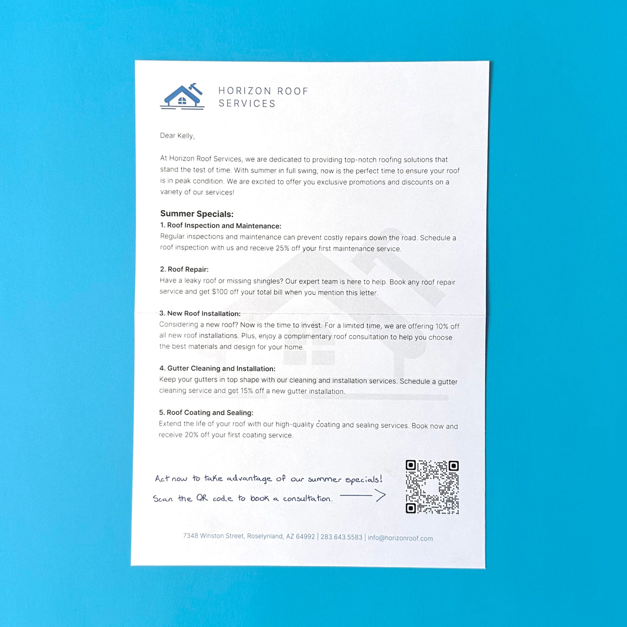 Direct Mail Executive letter example for Roofing Company