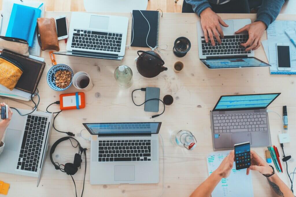 group working session laptops